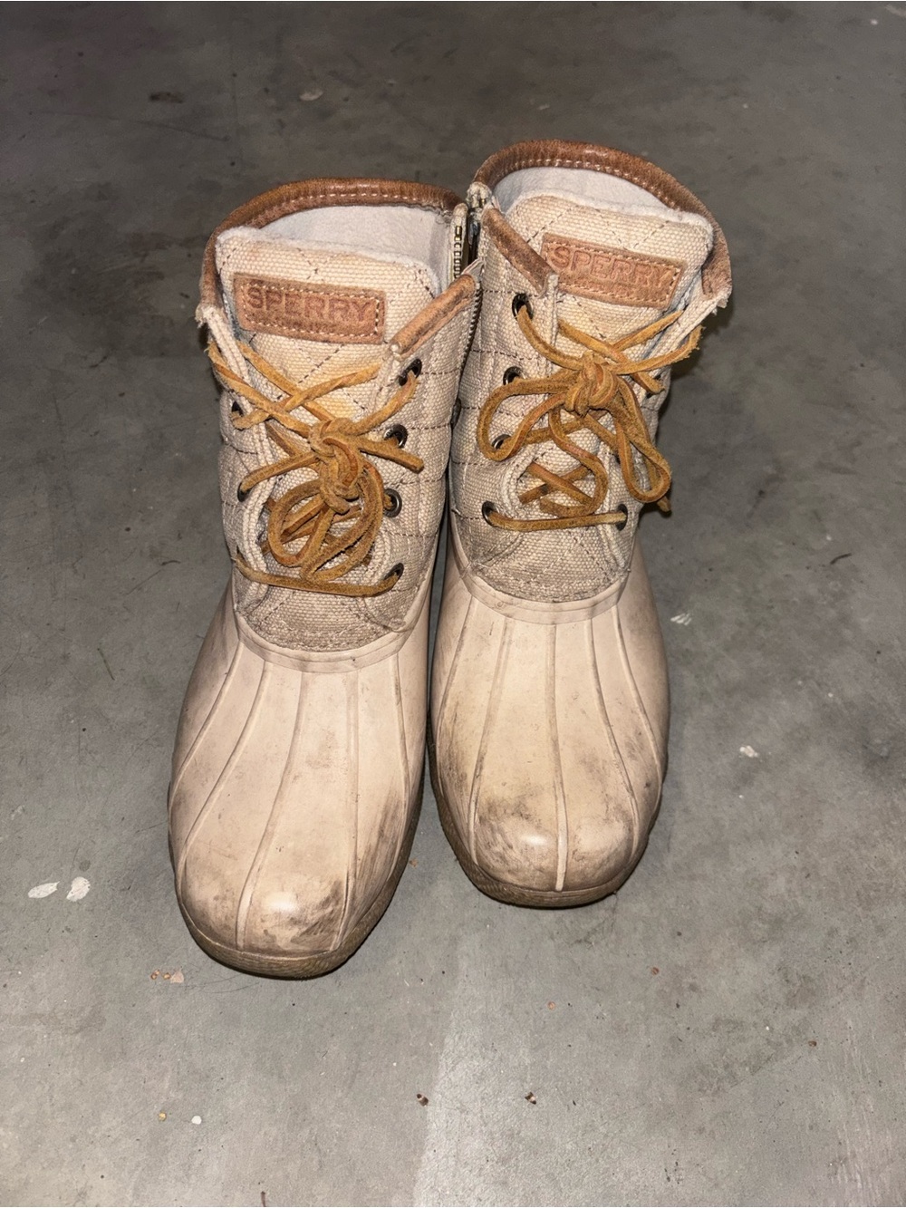 Sperry Women's Cream Duck Boots with Tan Laces